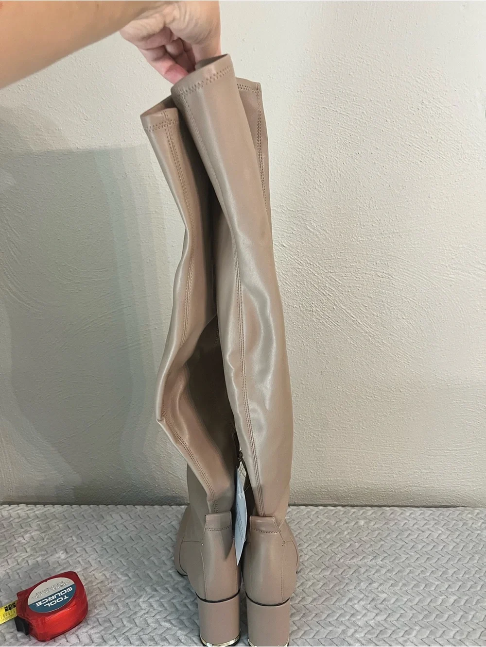 Franco Sarto Wide Calf Over-the-Knee Square-Toe Boots in Taupe
